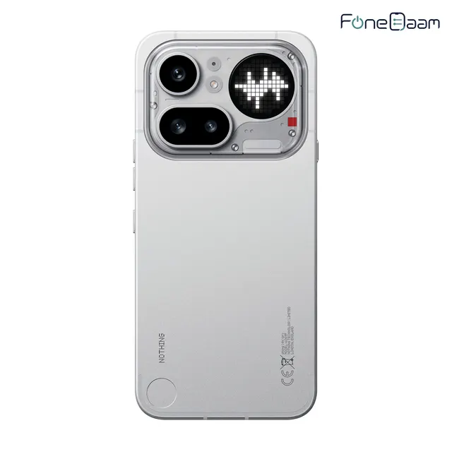 Nothing Phone (4a) Pro in Silver, rear with Glyph Matrix