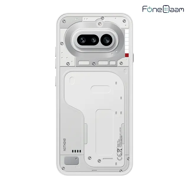 Nothing Phone (4a) in White, rear panel and Glyph Bar