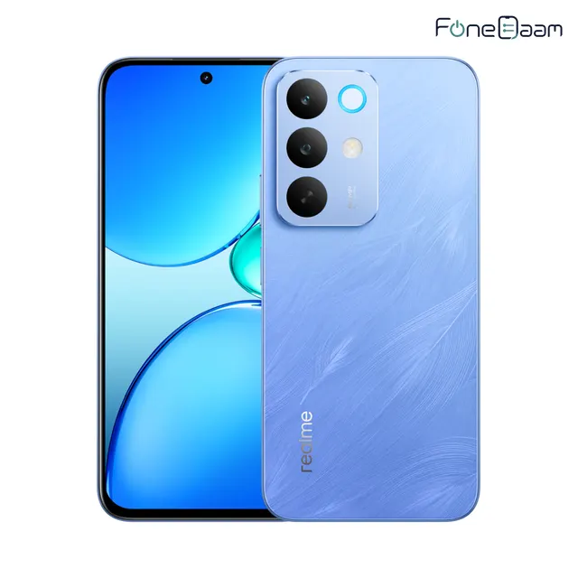 realme C85 in Kingfisher Blue, front and back