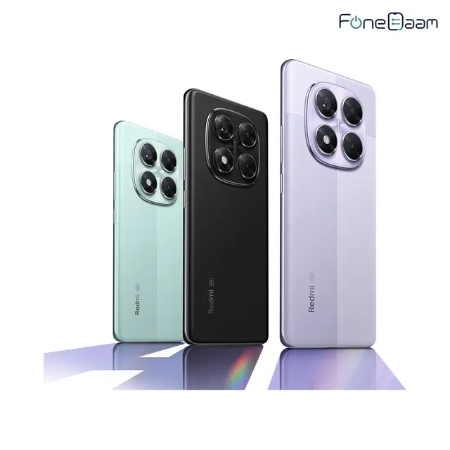 Redmi Note 14 Pro 5G in Titanium Purple curved back and display view