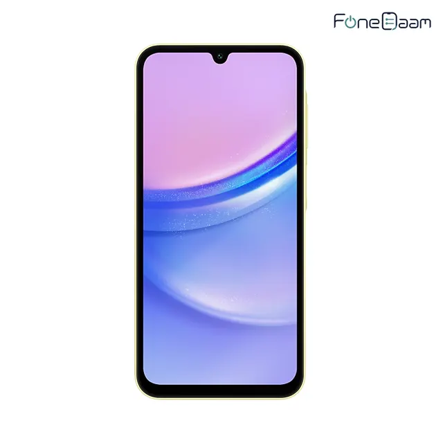 Samsung Galaxy A15 manufacturer artwork showing the complete Yellow front
